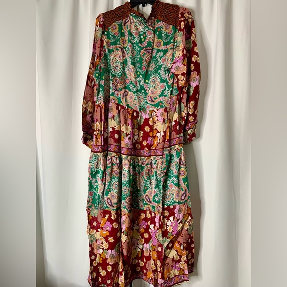 NWT Umgee Boutique Boho Hippy Floral Print Dress S-2X green burgundy mix - Picture 4 of 16